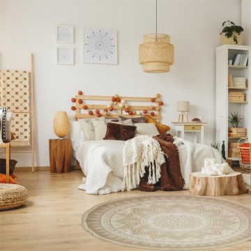 Beige wit etnisch rond tapijt 120cm